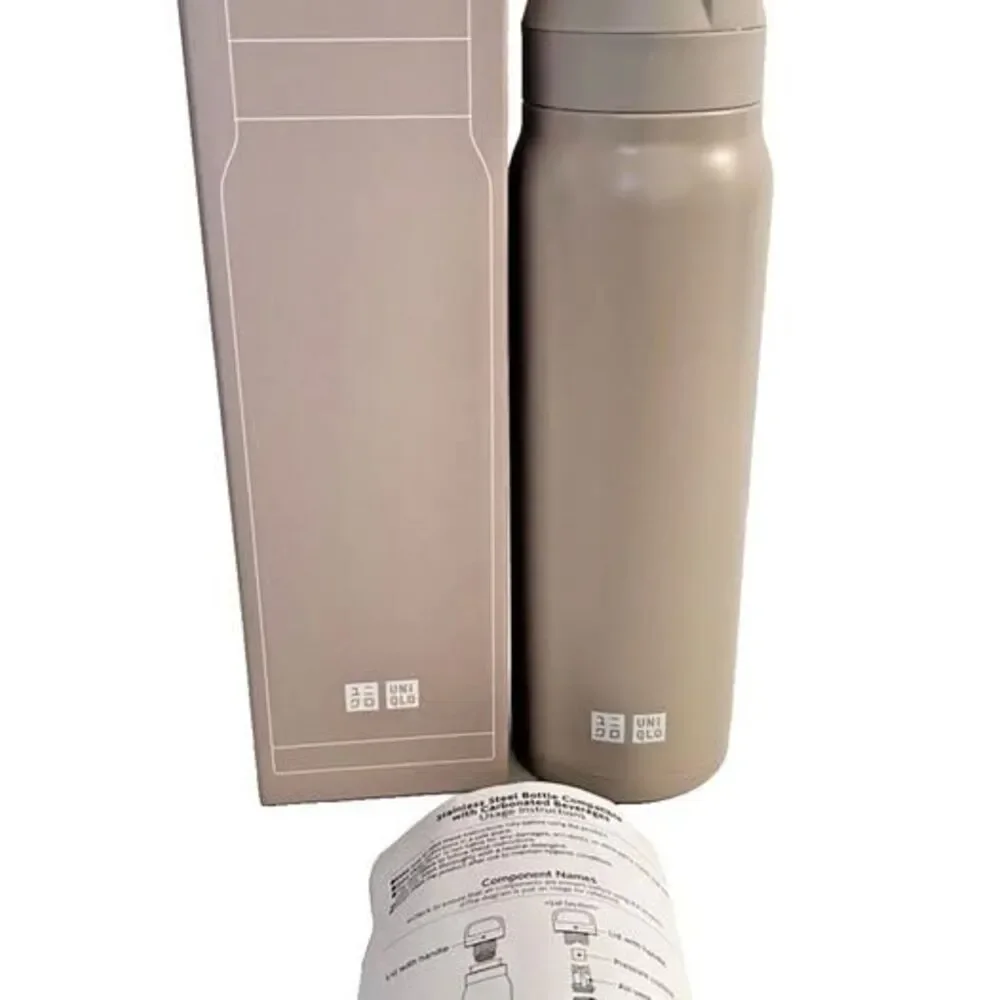 Uniqlo Beige Stainless Steel Water Bottle 16oz – Carbonated Drink Safe Vent Lid - Picture 15 of 16
